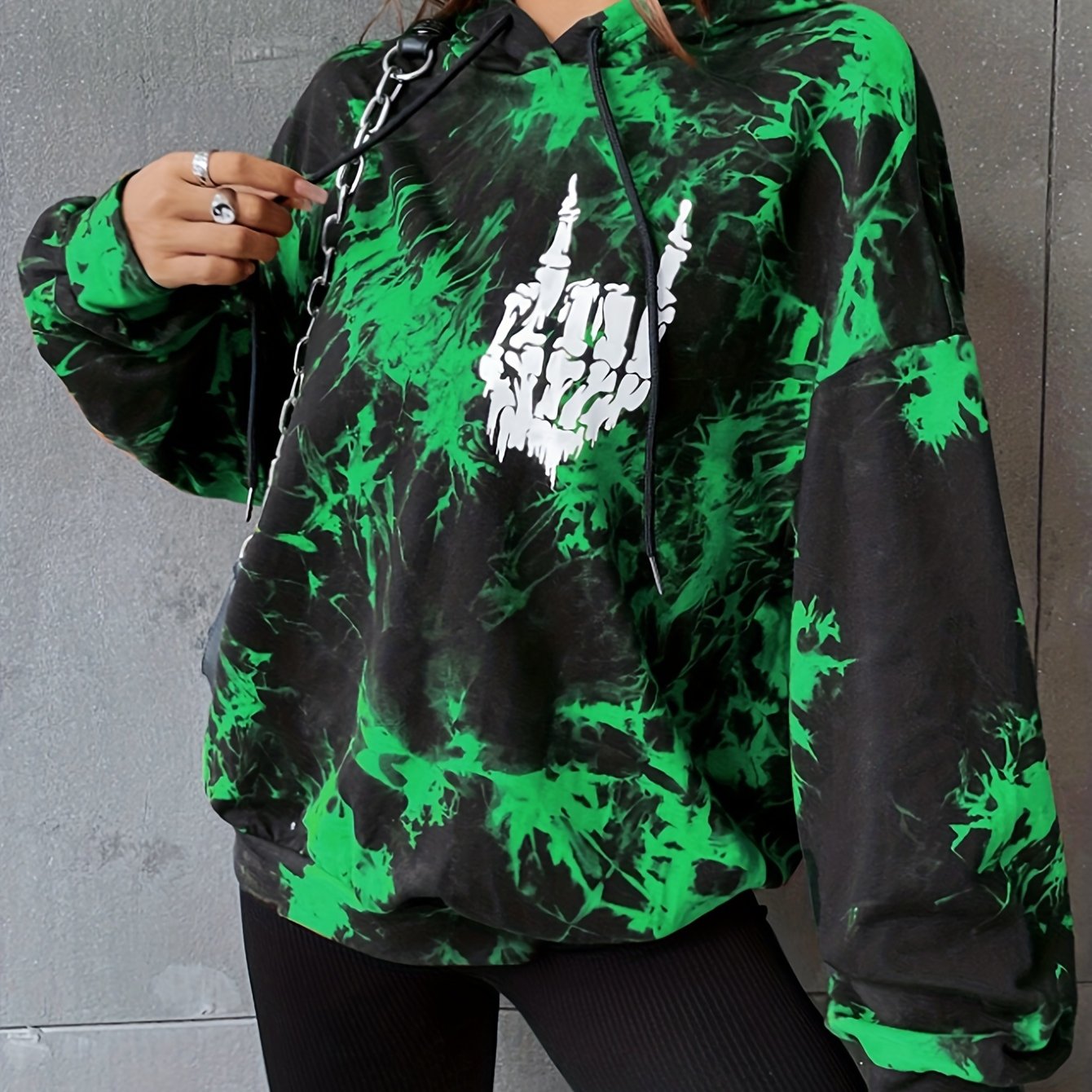 Graphic & Skull Print Drawstring Hoodie, Long Sleeve Casual Hoodie For Spring & Fall, Women's Clothing
