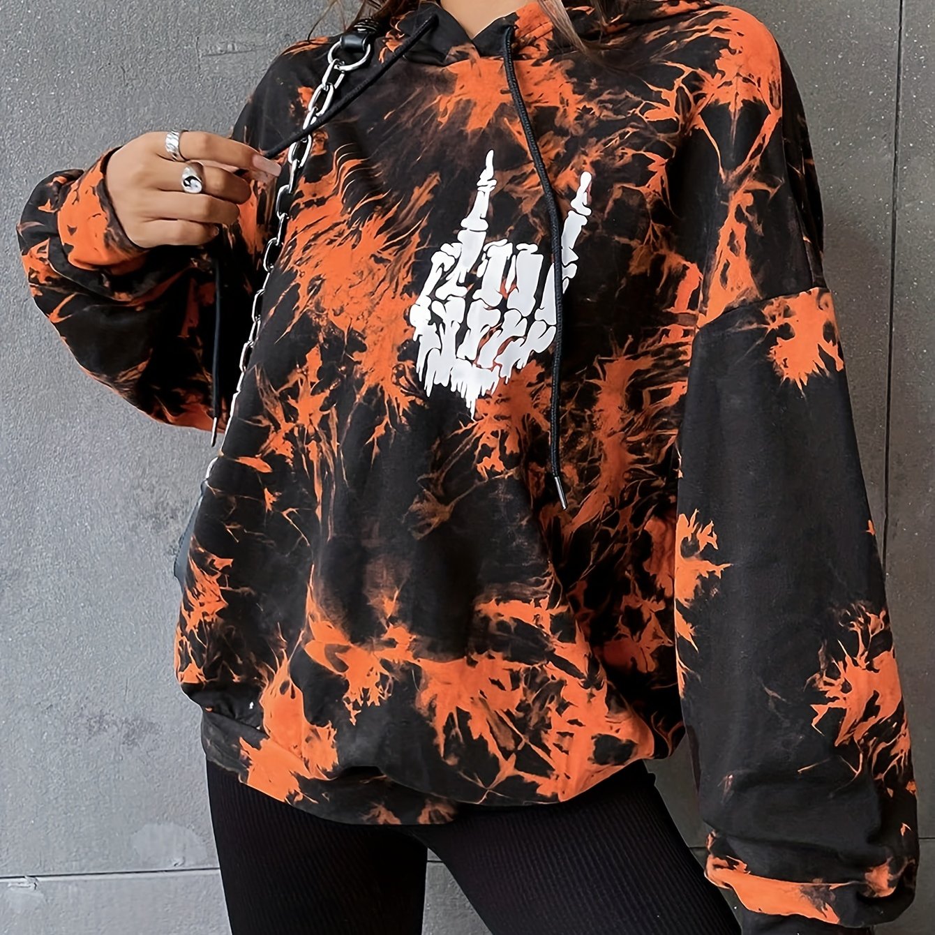 Graphic & Skull Print Drawstring Hoodie, Long Sleeve Casual Hoodie For Spring & Fall, Women's Clothing