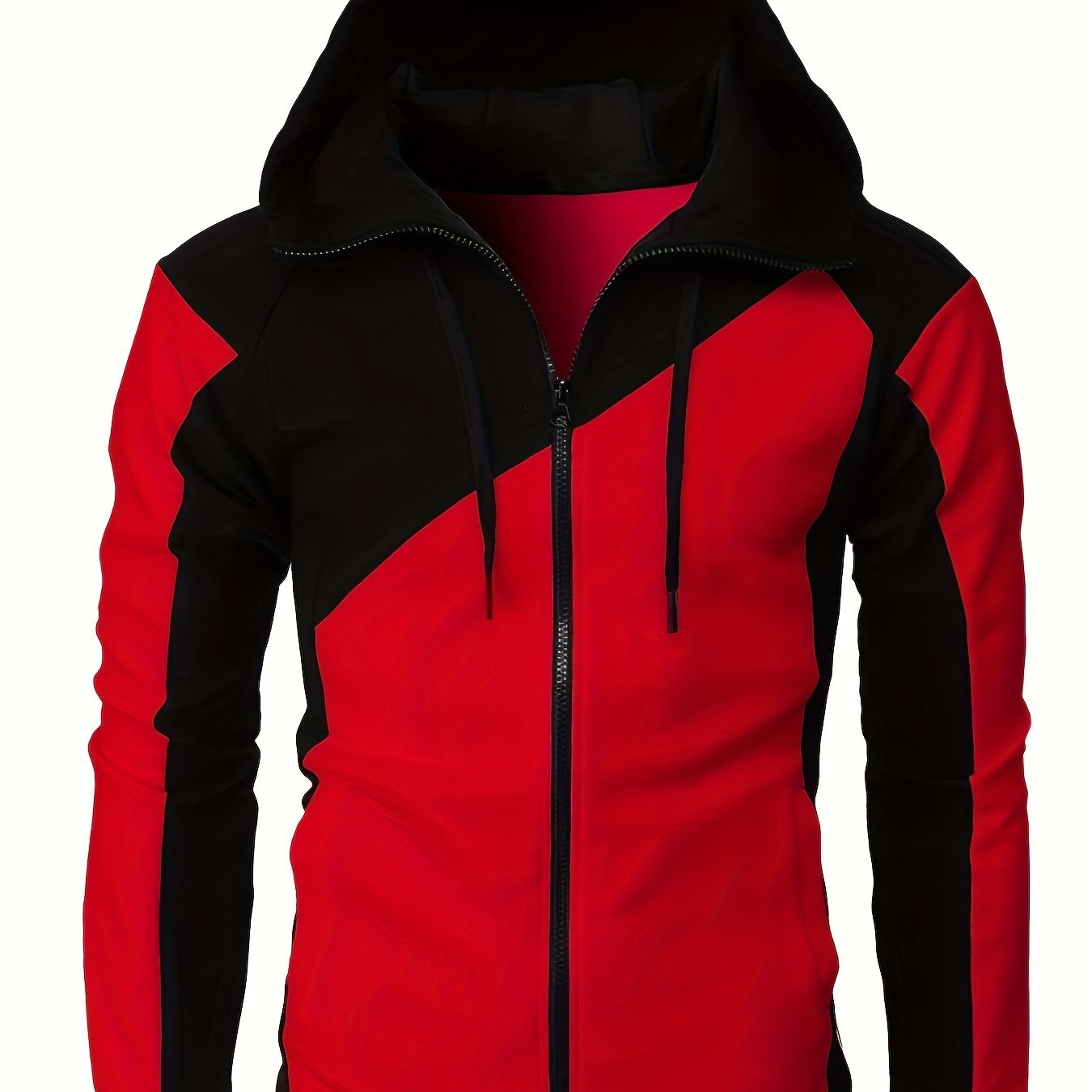 Long Sleeves Men's Color Block Fleece Sweatshirt with Pockets, Zipper Hooded Drawstrings