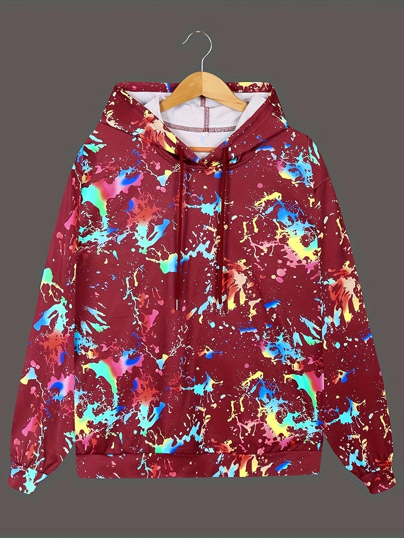 Color Printing Graphic Casual Long Sleeve Hooded Sport Sweatshirt For Women, Casual Sports Drawstring Hoodie, Women's Tops