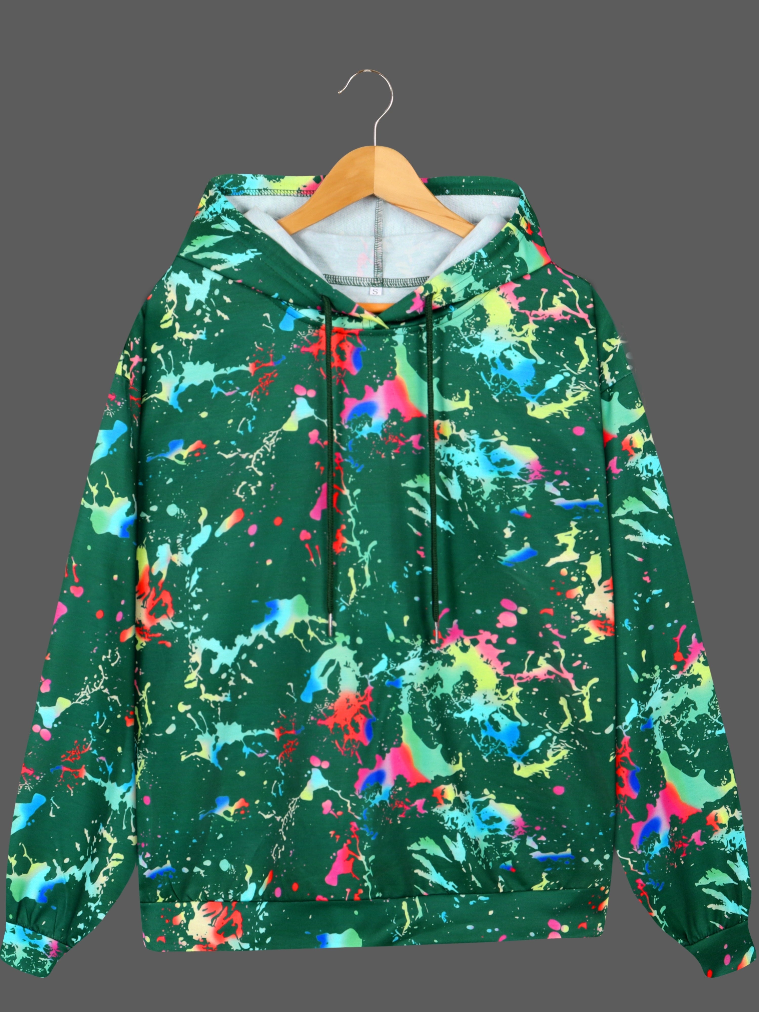 Color Printing Graphic Casual Long Sleeve Hooded Sport Sweatshirt For Women, Casual Sports Drawstring Hoodie, Women's Tops