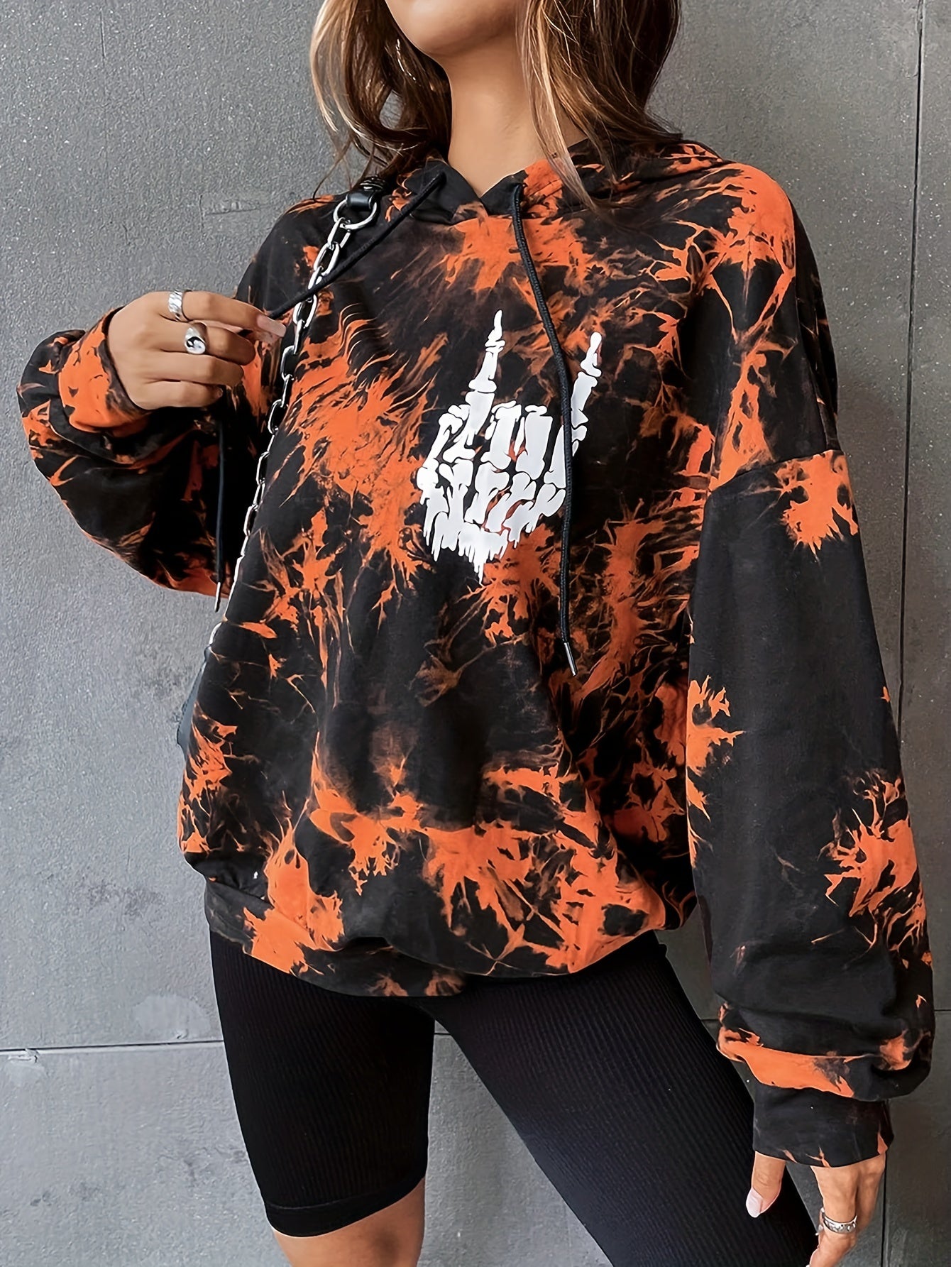 Graphic & Skull Print Drawstring Hoodie, Long Sleeve Casual Hoodie For Spring & Fall, Women's Clothing