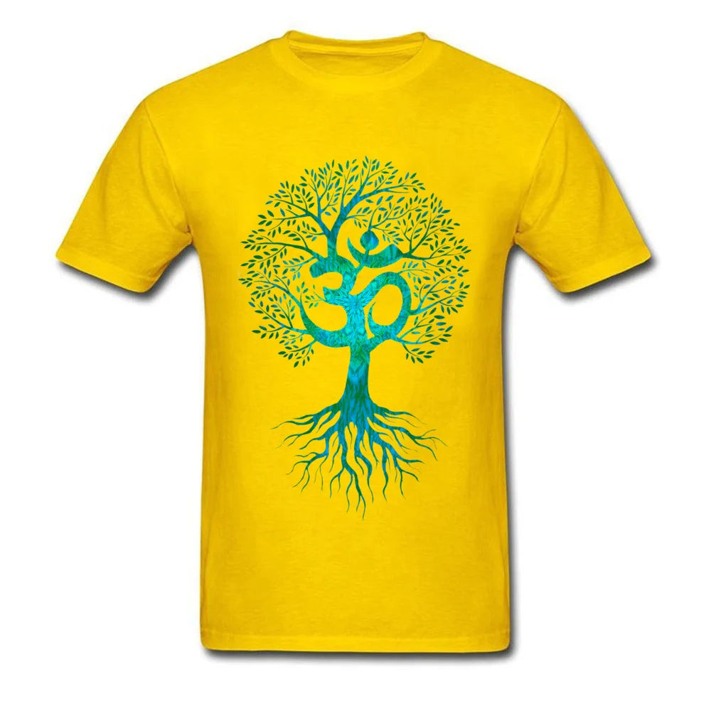 Men Tshirt Om Tree Of Life T Shirt Black T-shirt Europe Tops Tees Cotton Fabric Slim Fit Thanksgiving Day Clothes Birthday Gift