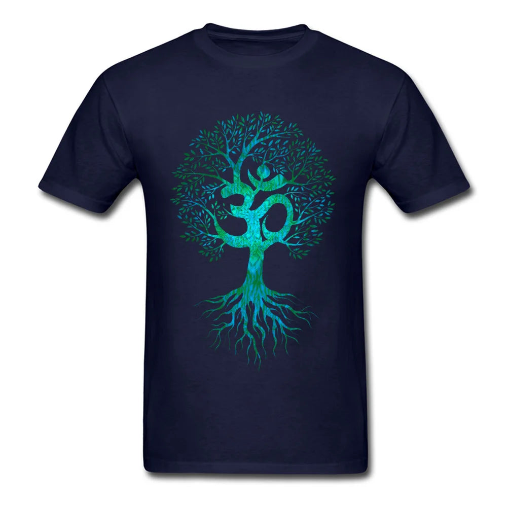 Men Tshirt Om Tree Of Life T Shirt Black T-shirt Europe Tops Tees Cotton Fabric Slim Fit Thanksgiving Day Clothes Birthday Gift