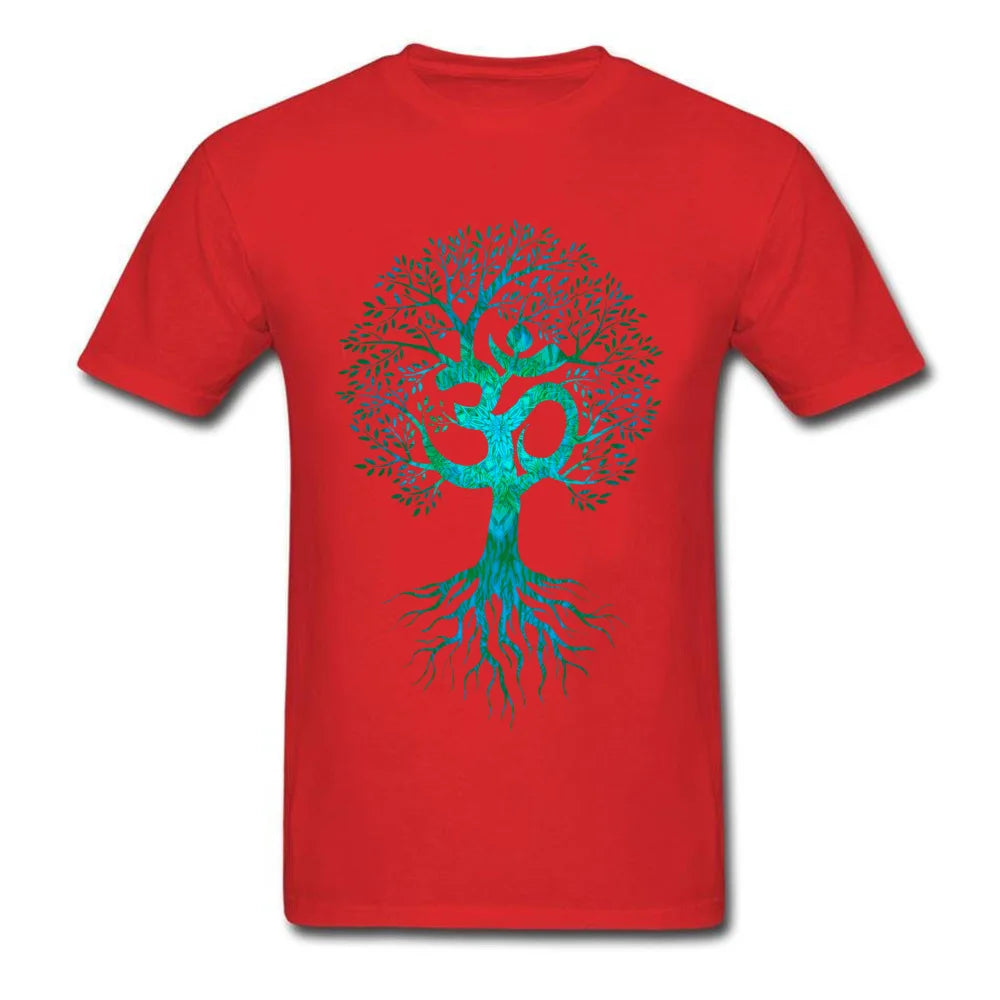 Men Tshirt Om Tree Of Life T Shirt Black T-shirt Europe Tops Tees Cotton Fabric Slim Fit Thanksgiving Day Clothes Birthday Gift