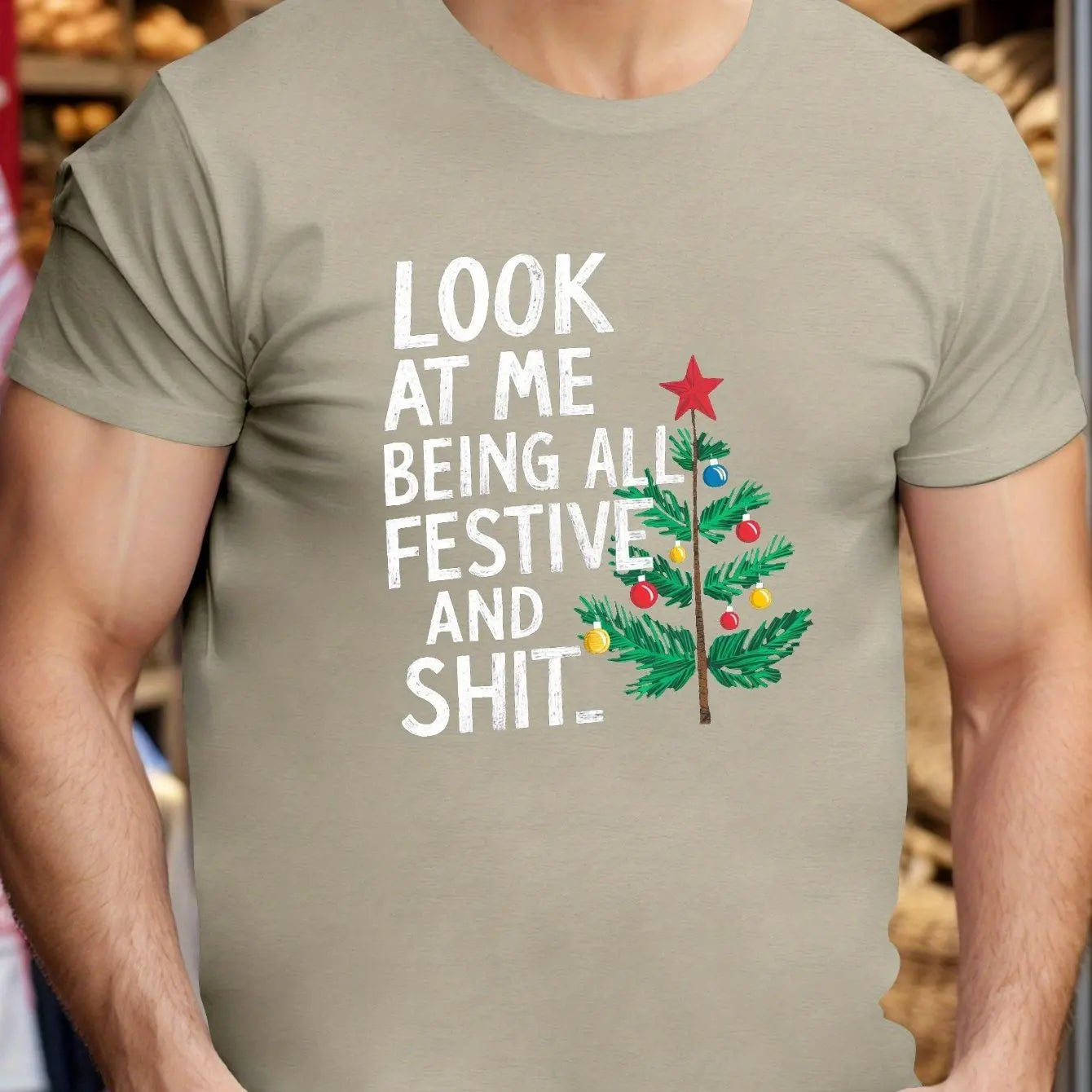 Men'S Christmas Graphic T-Shirt Funny Holiday Saying Shirt with Red Green Accents Casual Christmas Party Outfit Men Clothing