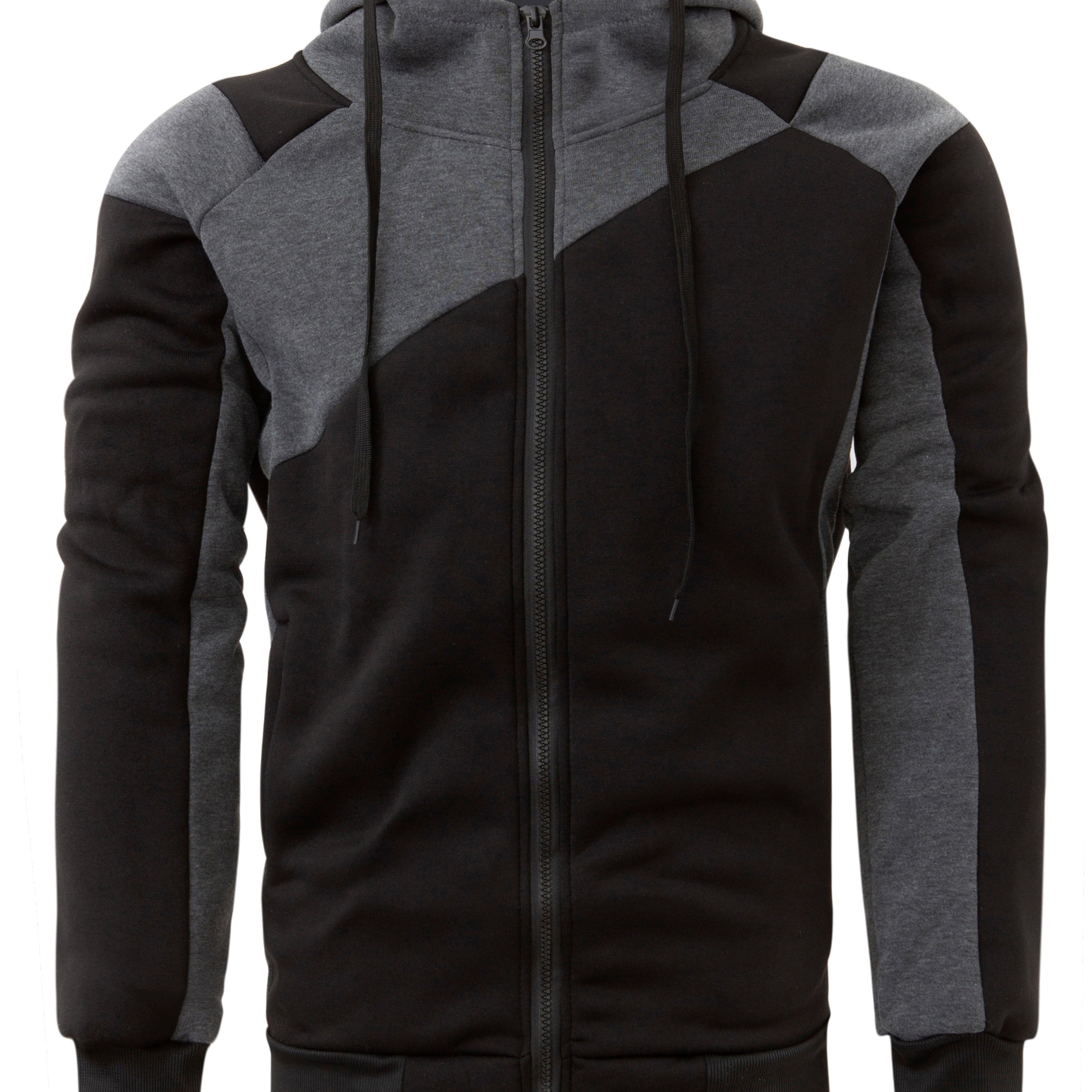Long Sleeves Men's Color Block Fleece Sweatshirt with Pockets, Zipper Hooded Drawstrings