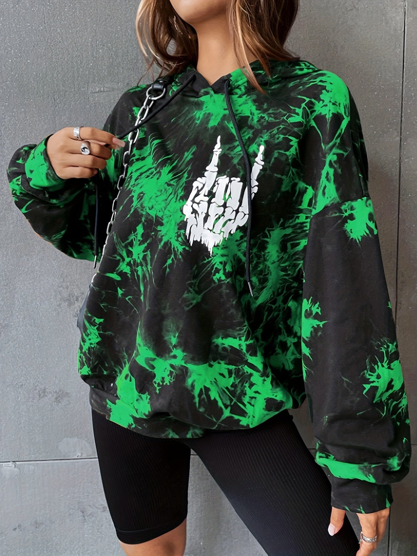 Graphic & Skull Print Drawstring Hoodie, Long Sleeve Casual Hoodie For Spring & Fall, Women's Clothing