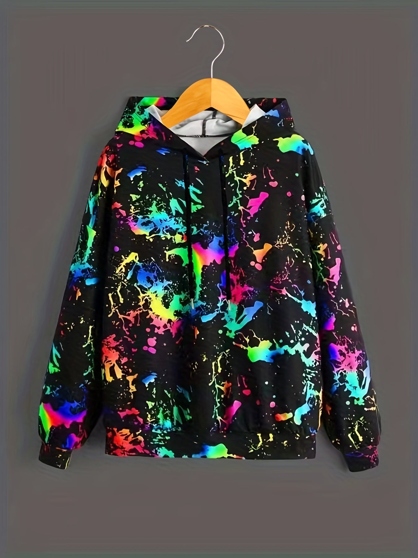 Color Printing Graphic Casual Long Sleeve Hooded Sport Sweatshirt For Women, Casual Sports Drawstring Hoodie, Women's Tops